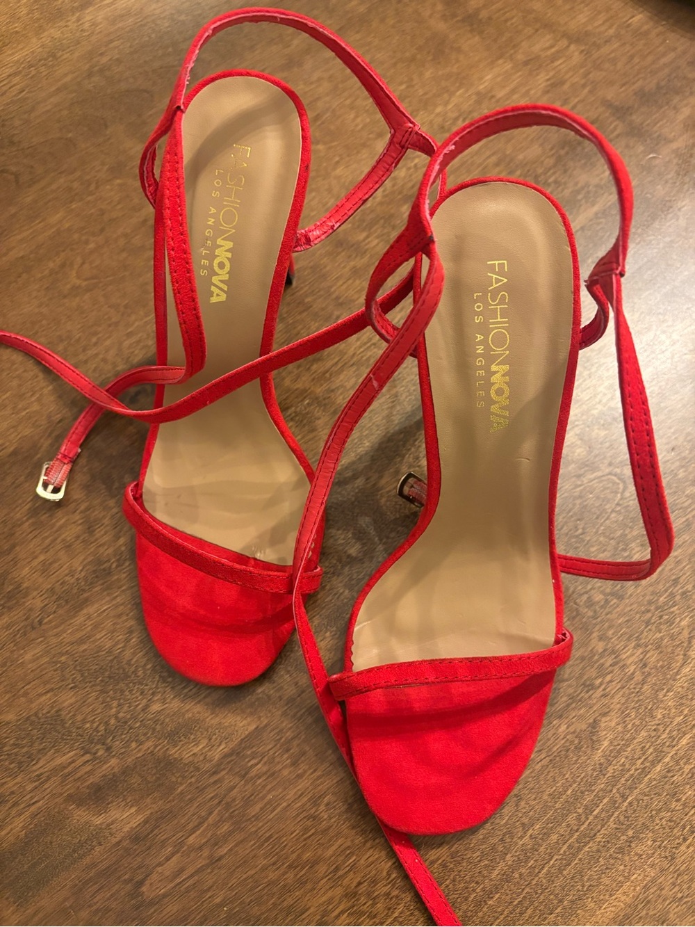 Fashion Nova Vibrant Red Strappy Block Heels